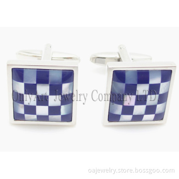 Mother of Pearl and Agate Mosaic Set Cuff Links (OACL0721)